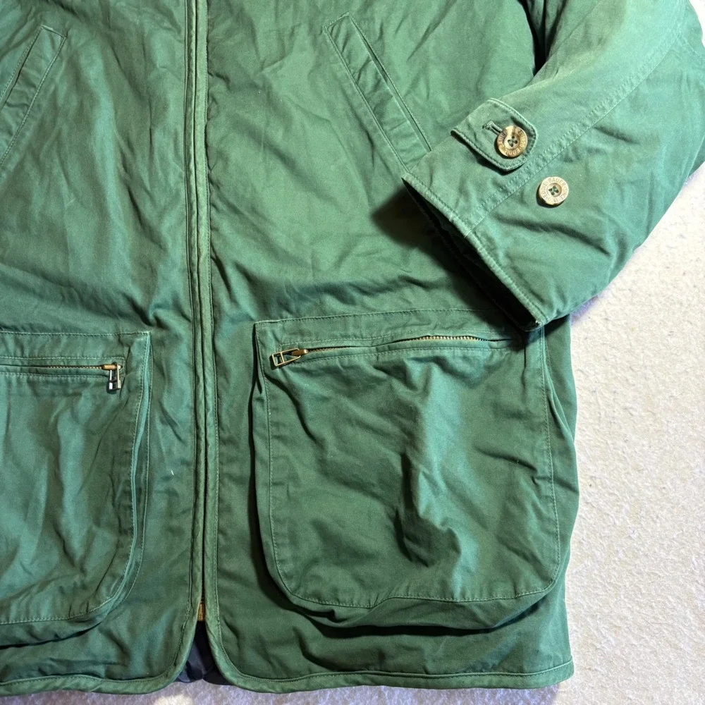 Vintage Eddie Bauer Mens Goose Down Field Coat Barn Jacket Green Suede‎ Collar S